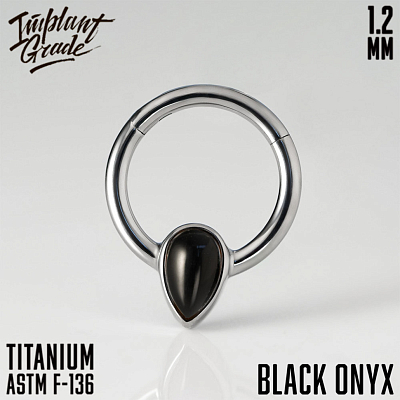 Кольцо-кликер Natural Stone Teardrop Black Onyx 1.2 мм (16G)
